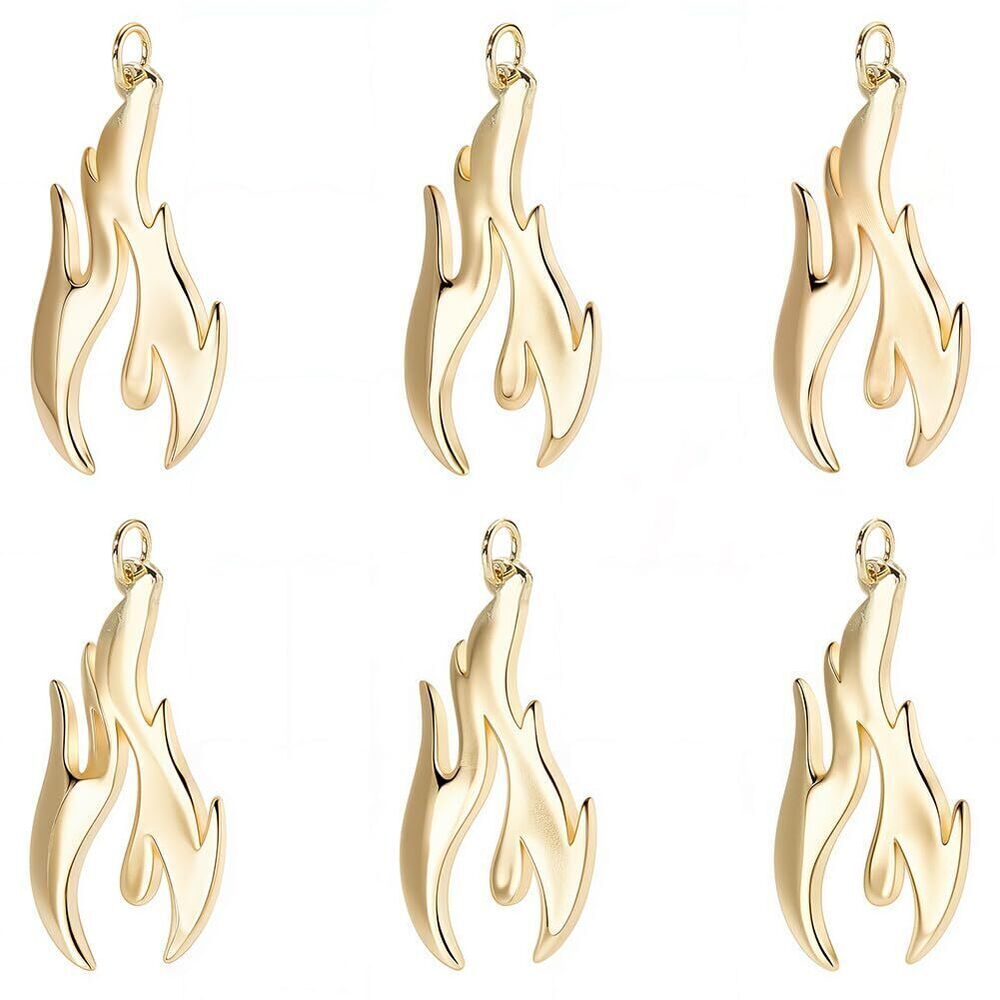 2076 1 Box 10Pcs Fire Charms 18K Gold Plated Flame Charms with Jump Ring